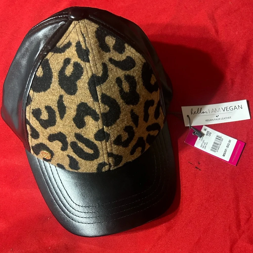 Leopard and vegan faux leather Cap - Picture 1 of 4